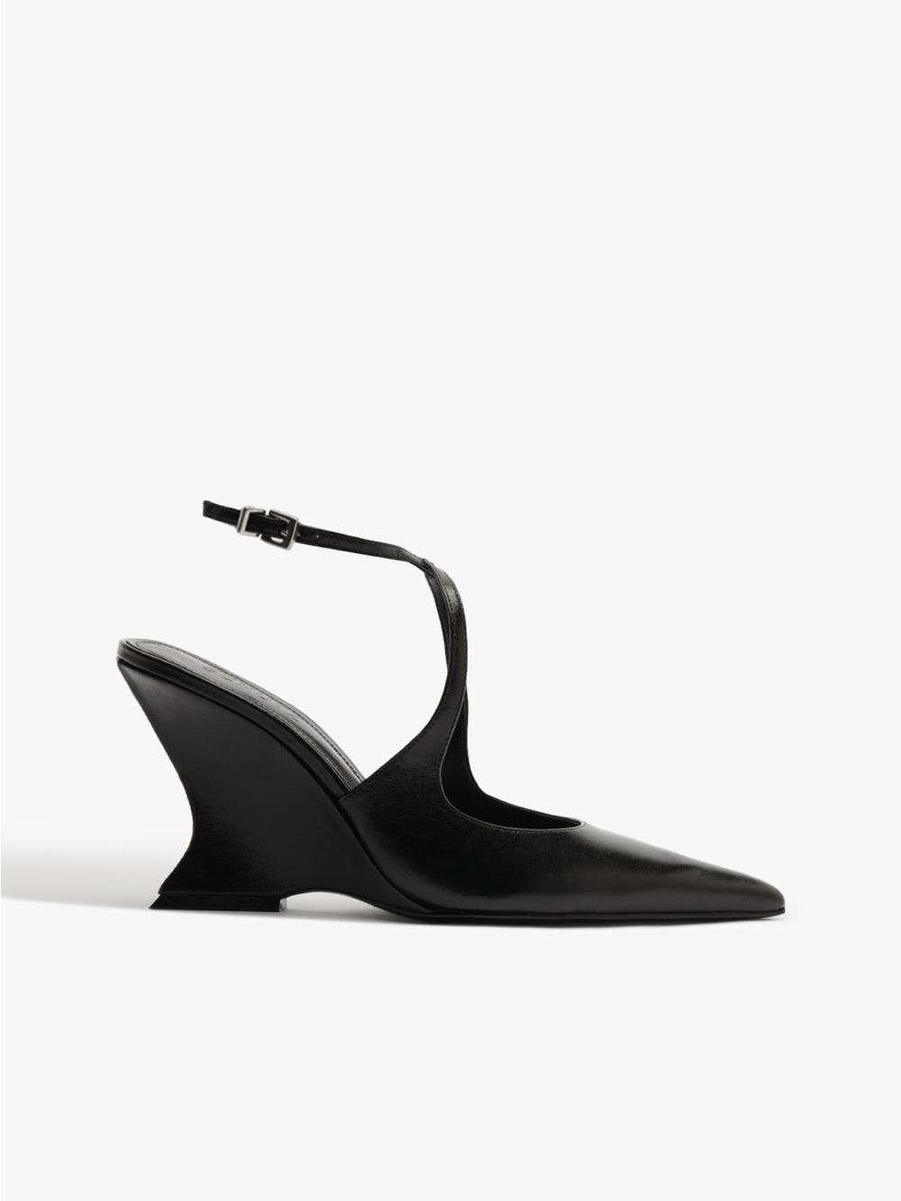 Black Pointed Slingback Wedge Heels